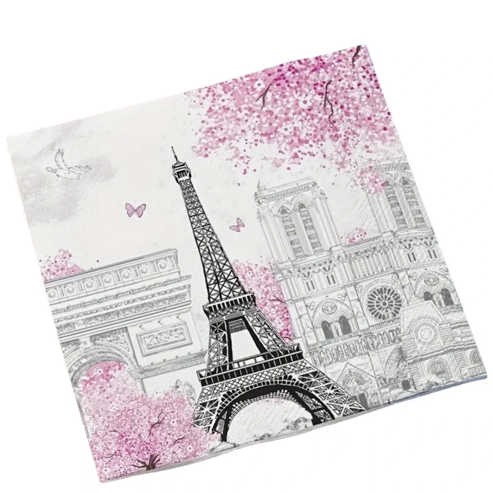 Set of Two (2) Individual Parisian Floral Script Decoupage Luncheon Size Napkins